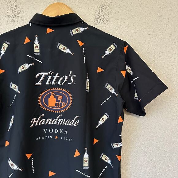 FSP Tito's Vodka Shirt Black All Over Print Button Up Bowling Golf - Picture 5 of 8